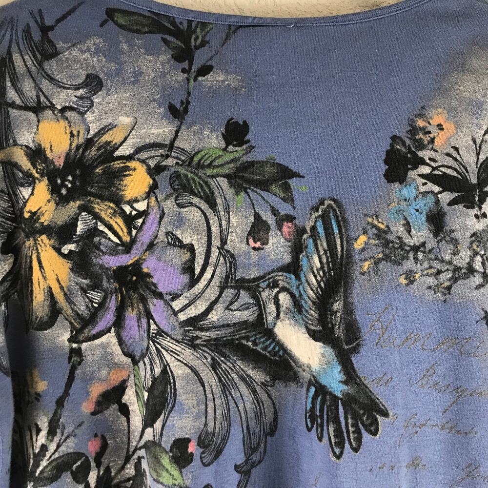 Jess & Jane Hummingbird Flower 100% Cotton Graphic Blouse Top USA Made Size XL - Picture 6 of 8